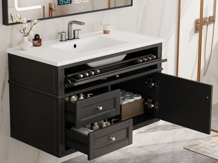 Modern Wall Mounted Floating Cabinet With Double Drawer And Sink