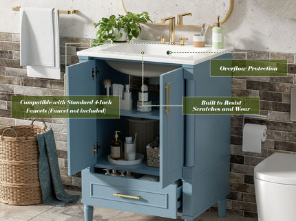 Bathroom Vanity With Ornate French Cylinder Legs, Soft Close Drawer