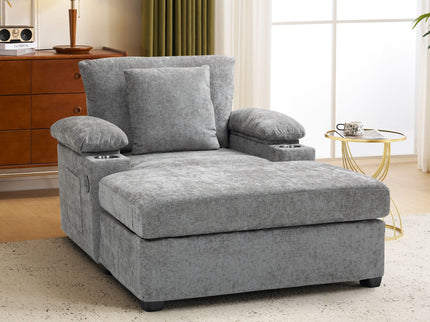 Modern Oversized Chair With Ottoman, Cupholders And USB Charging Ports