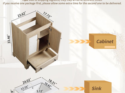 Bathroom Vanity With Basin 1 Drawer, Particle Board Construction, Free Standing Storage - Brown