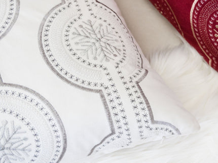 Holiday Throw Pillow With Snowflake Embroidery