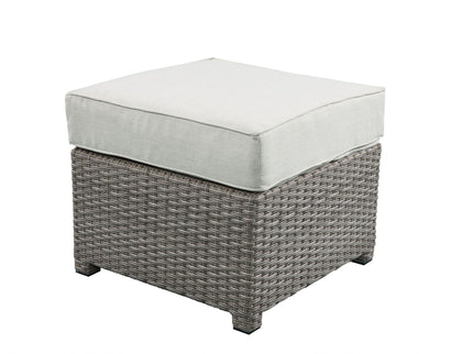 Salena - All Weather Wicker Patio Sofa & Ottoman With 2 Toss Pillows - Beige / Gray