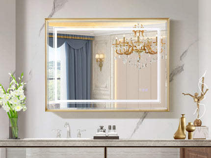 LED Bathroom Beveled Mirror, 3000 - 6000K Gradient Front And Backlit LED Mirror For Bathroom, 3 Colors Dimmable, Ip54 Enhanced Anti Fog