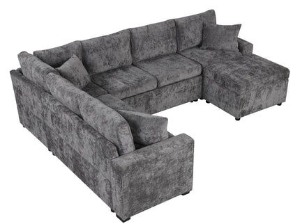 Sectional Sofa Pull-Out Sofa Bed Sleeper With A Storage Ottoman, Three Pillows And Charging Devices For Living Room