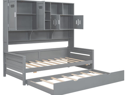 Daybed With All-In-One Cabinet And Shelf