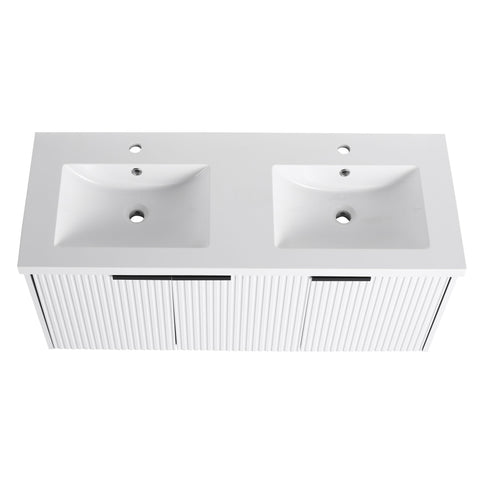Contemporary Wall Mounted Bathroom Vanity With Resin Double Sink