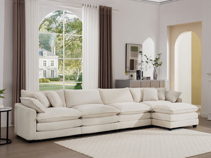 Modern Oversized Modular Cushion Sofa With Ottoman, Low Back, Deep Seating Sofa Set