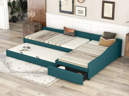 Upholstered Double Daybed With Trundle And Drawer