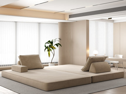Multifunctional Convertible Sofa Bed With 2 Tumbler Backrests And 2 Pillows, Deep Seat Couch