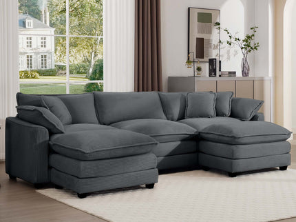 Modular Oversized Cushion Sofa With Ottoman, Low Back, Deep Seating Sofa Set