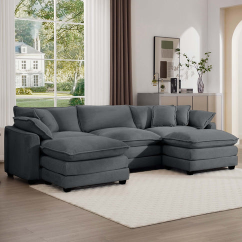 Modular Oversized Cushion Sofa With Ottoman, Low Back, Deep Seating Sofa Set