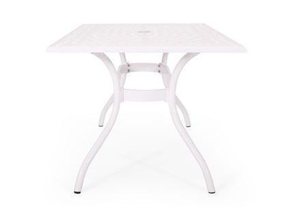 Celestine - Outdoor Cast Aluminum Dining Table With Floral Lattice Design And Umbrella Holder