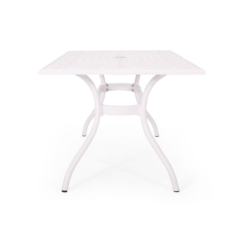 Celestine - Outdoor Cast Aluminum Dining Table With Floral Lattice Design And Umbrella Holder