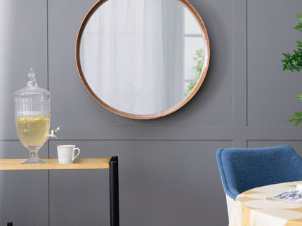 Round Wood Mirror, Wall Mounted Mirror Home Decor For Bathroom Living Room