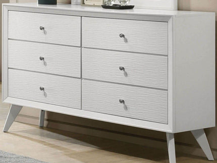 1 Piece Dresser With Angled Legs, Wave Texture And Round Knobs - White