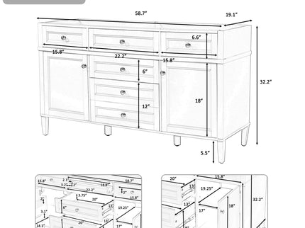 Bathroom Vanity Cabinet Only, 3 Drawers & 2 Doors, Adjustable Shelf, Soft Close Hinges - White