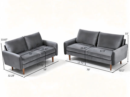 Kent - 2 Piece Sofa & Loveseat Set For Living Room - Gray