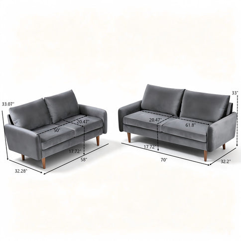 Kent - 2 Piece Sofa & Loveseat Set For Living Room - Gray