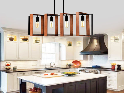 4 Light Kitchen Island Lights Pendant Light Farmhouse Dining Room Light Fixture, Rectangular Chandelier, 36" Hanging Lighting For Living Room, Conference Room, Home Office - Matte Black