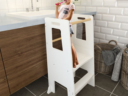 Standing Tower, Child Kitchen Step Stool Toddler, Montessori Stool Adjustable Height - White