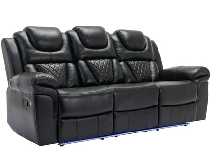 Home Theater Seating Manual Recliner Chair With Center Console And Led Light Strip For Living Room