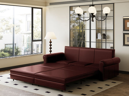 3 In 1 Convertible Sleeper Sofa With Nailhead Trim & Rolled Arm
