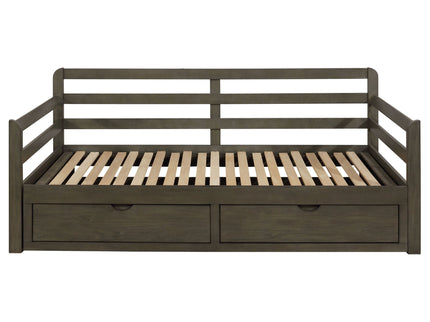 Twin Long 2 Drawer Daybed With Extendable Trundle, Storage Drawers, Fits Standard Mattress - Gray