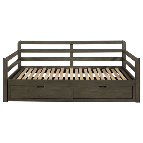 Twin Long 2 Drawer Daybed With Extendable Trundle, Storage Drawers, Fits Standard Mattress - Gray