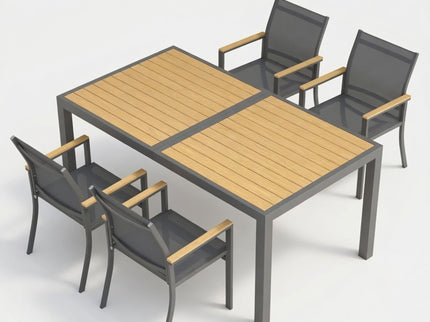 5 Piece Gray Aluminum Patio Dining Set With Textilene Chairs For Outdoor Use