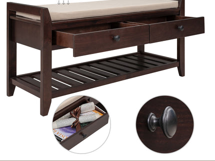 Multipurpose Entryway Shoe Rack With Cushioned Seat And Drawers