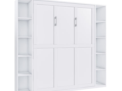 Queen Murphy Bed With Storage Cabinet, Foldable Wall Bed For Bedrooms - White