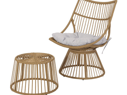 2 Piece Rattan Patio Set With Club Chair And Side Table - Beige / Light Brown