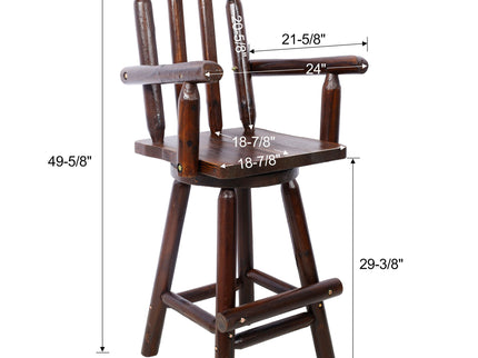 Rustic Bar Stool, Fir Wood Construction, Wide Armrest