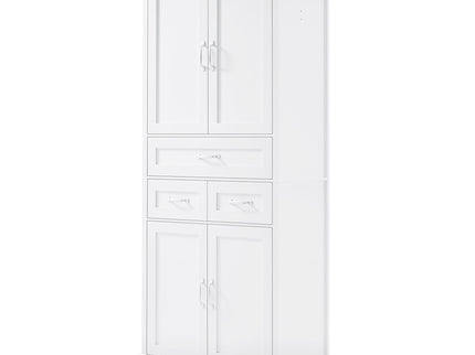Tall Bathroom Storage Cabinet With 4 Doors 3 Drawers Adjustable Shelves - White
