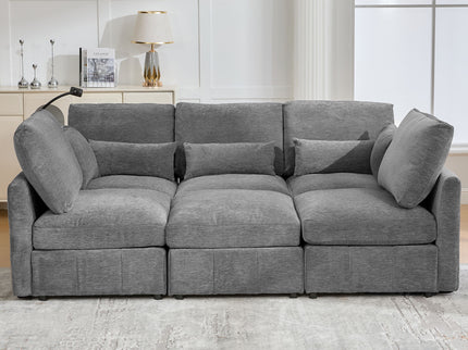 Modern Modular U-Shaped Sofa Bed With Movable Ottoman, USB Ports, Phone Holder