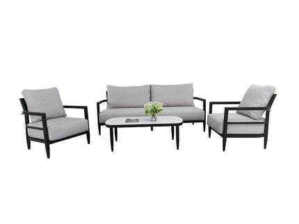 Outdoor Conversation Set With Chairs, Bench Sofa, Tables, Sunbrella Cushions