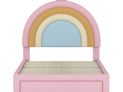 Upholstered Rainbow Design Bed, Princess Platform Bed With Storage Drawer