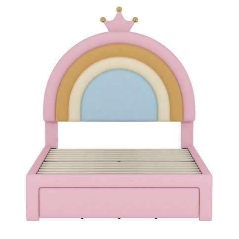 Upholstered Rainbow Design Bed, Princess Platform Bed With Storage Drawer