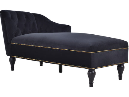 Velvet Chaise Lounge, Button Tufted Right Arm Facing Lounge Chair With Nailhead Trim For Living Room - Black