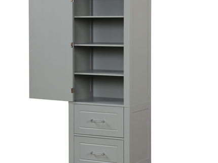 Tall Freestanding Bathroom Storage Cabinet With 2 Drawers And Adjustable Shelf