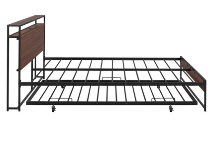Platform Bed Frame With Trundle, USB Ports And Slat Support, No Box Spring Needed