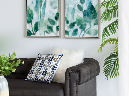 Framed Printed Acrylic Decorative Wall Art, Wall Decor For Living Room (Set of 2) - White / Green