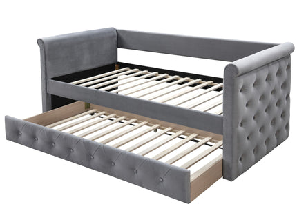 Contemporary Button Tufted Daybed With Slat Trundle