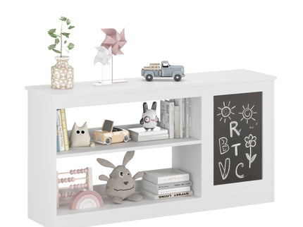 3 In 1 Bookshelf And Toy Storage Cabinet With Chalkboard, Organizer For Playroom Featuring And Spacious Storage - White