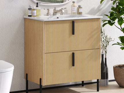 Bathroom Vanity With Ceramic Sink, Fluted Design