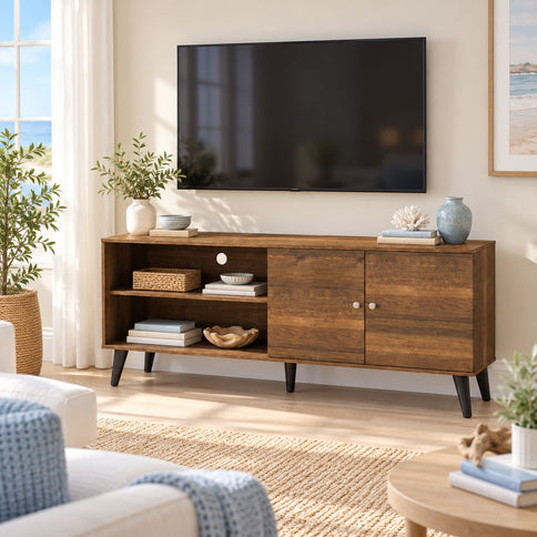 Amidon - TV Stand, With 2 Storage Shelves And 1 Cabinet