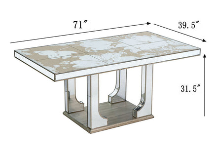 Large Mirrored Dining Table With Elegant Floral Design And - Silver Multi