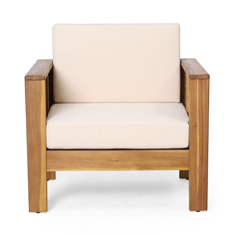 Acacia Wood Loveseat And Coffee Table Set With Cushions