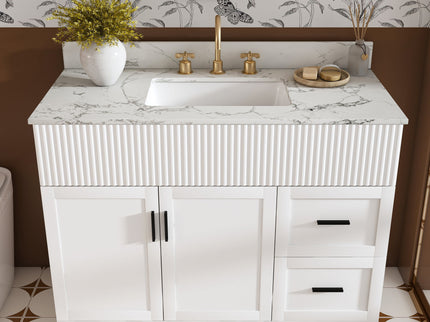 Bathroom Vanity Set, Fluted Cabinet, Soft Close Doors & Drawers, 3 Faucet Holes, Sink Included - White