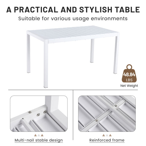 4 Piece Set Of Striped Color Blocking Single Chairs With Long Table - Cream White / Haze Green / White